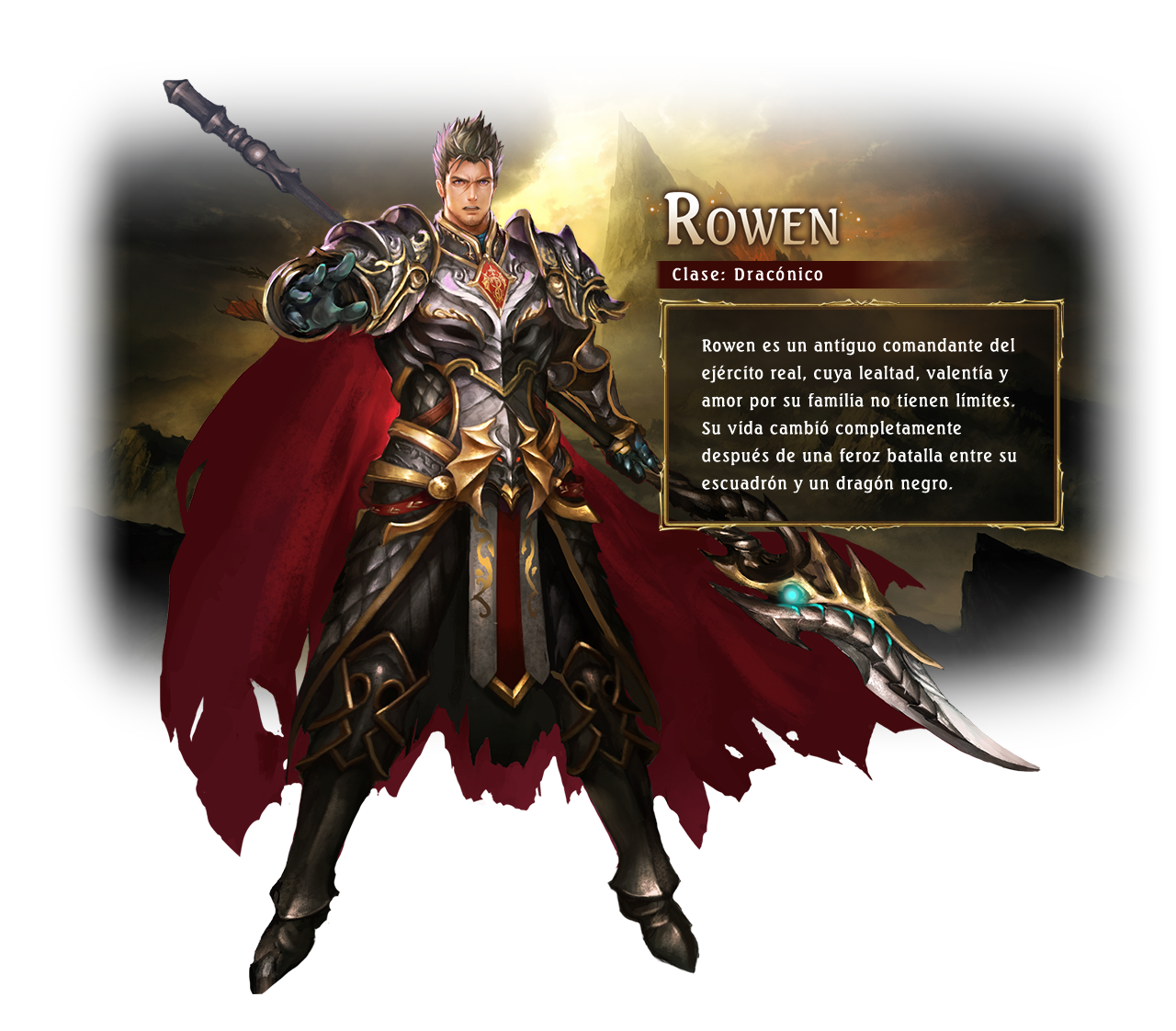 Rowen / Class: Dragoncraft / Rowen is a former commander in the royal army. His life changed when a ferocious dragon attacked his squad. He is now trying to come to terms with the consequences.